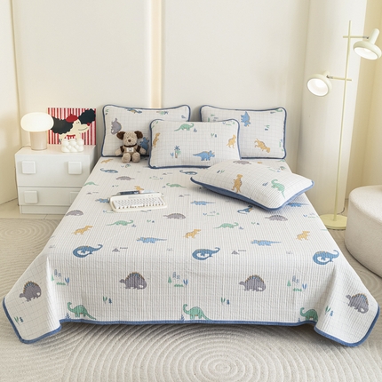 茉夕 2024跑量款暖绒纯棉印花水洗床盖 暖绒-恐龙乐园