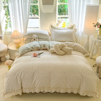 91家纺网 家纺一手货源 找家纺 艾唯希家纺 2024新款韩式花边全棉四件套 预售春天