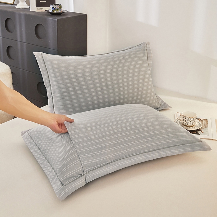 91家纺网 家纺一手货源 找家纺 雲归梦 2024新款全棉多规格加厚磨毛多规格单品--单枕套 单枕套-条芬芳-灰