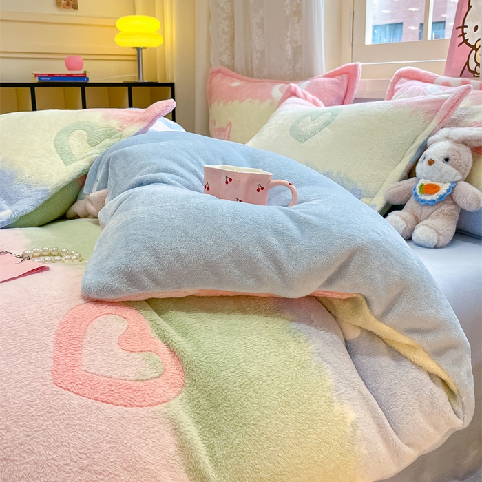 91家纺网 家纺一手货源 找家纺 川悦生活 2024新款雪花绒印花单被套系列-夜景 彩虹爱语蓝