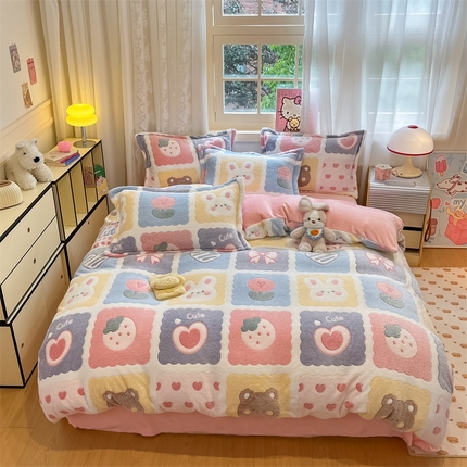 91家纺网 家纺一手货源 找家纺 川悦生活 2024新款雪花绒印花单被套系列-夜景 甜蜜日常粉