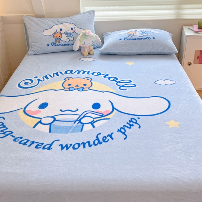 91家纺网 家纺一手货源 找家纺 金爱家 2024新款大阪单品牛奶绒床笠 绒-D汽水大耳狗