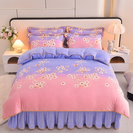 富之航 2024新款8-9斤高克重印花牛奶绒四件套保暖绒套件直播爆款花枝招展