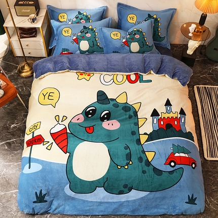 宝薇 2024新款加厚牛奶绒大版卡通四件套 酷酷龙
