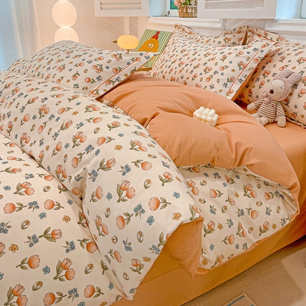 91家纺网 家纺一手货源 找家纺 2024直播爆款全棉磨毛喷气印花加厚保暖四件套（一字绣） 全棉磨毛-花云仙