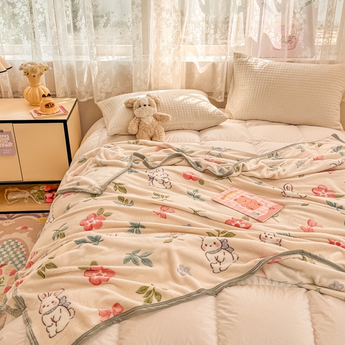 91家纺网 家纺一手货源 找家纺 慕尚家纺 2025新款高克重加厚雪花绒毛毯毯子 好运兔