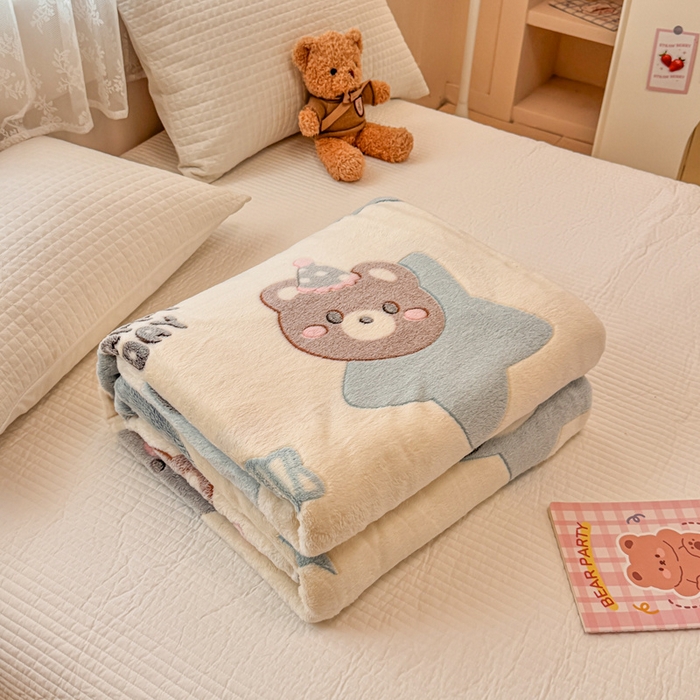 91家纺网 家纺一手货源 找家纺 慕尚家纺 2025新款高克重加厚雪花绒毛毯毯子 奶茶狗熊