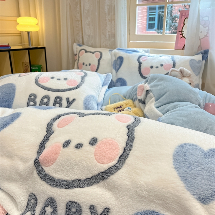 91家纺网 家纺一手货源 找家纺 川悦生活 2024新款雪花绒印花单被套系列-夜景 可爱熊