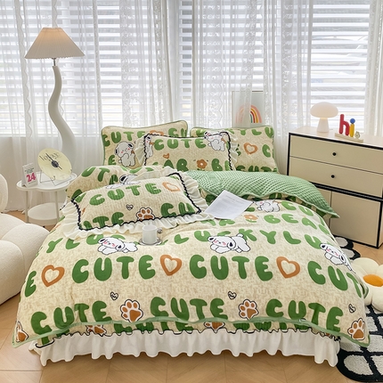 91家纺网 家纺一手货源 找家纺 （总）格真 2024新款加厚保暖豆豆绒牛奶绒单床盖被套三件套四件套