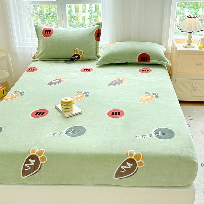 91家纺网 家纺一手货源 找家纺 家贝爱 2024新款加厚保暖牛奶绒床笠 1迷你萝卜