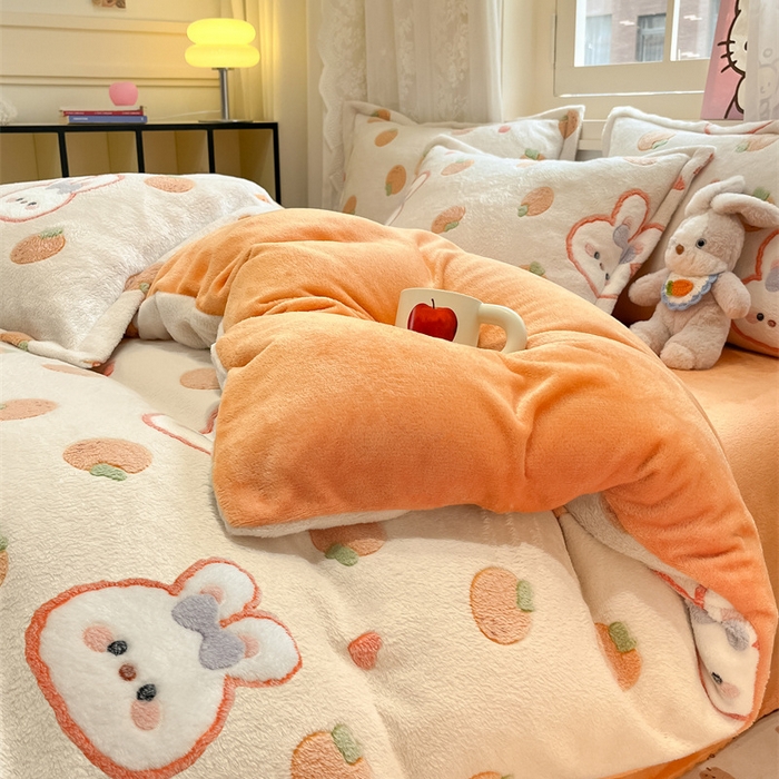 91家纺网 家纺一手货源 找家纺 川悦生活 2024新款雪花绒印花单被套系列-夜景 橘兔