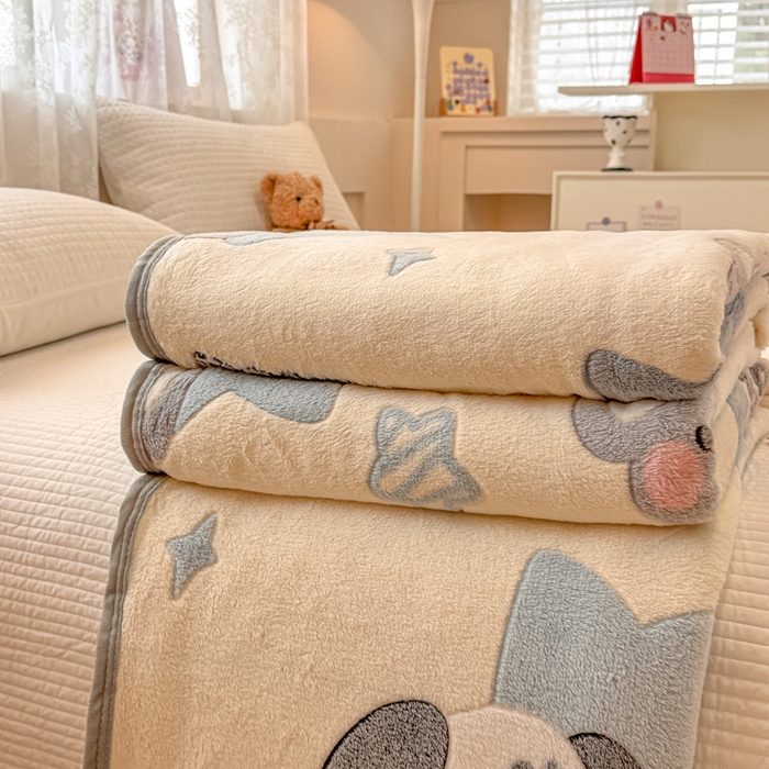 91家纺网 家纺一手货源 找家纺 慕尚家纺 2025新款高克重加厚雪花绒毛毯毯子 奶茶狗熊