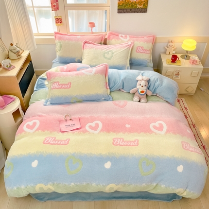 川悦生活 2024新款雪花绒印花单被套系列-自然光 彩虹爱语蓝