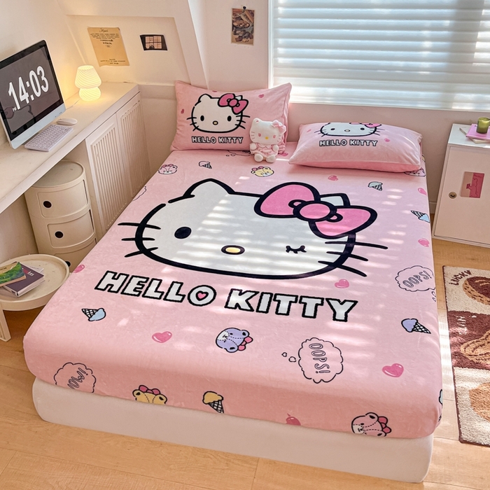 91家纺网 家纺一手货源 找家纺 金爱家 2024新款大阪单品牛奶绒床笠 绒-D美美少女kt