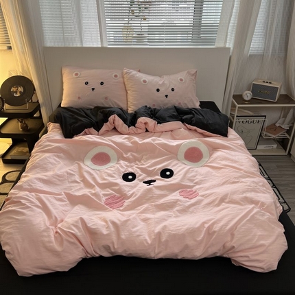 91家纺网 家纺一手货源 找家纺 （总）奈颜 2024新款爆款超柔水洗棉大板毛巾绣四件套学生宿舍三件套