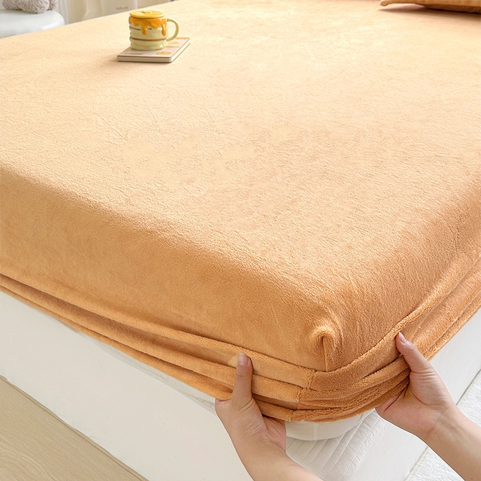 91家纺网 家纺一手货源 找家纺 家贝爱 2024新款加厚保暖牛奶绒床笠 纯色桔