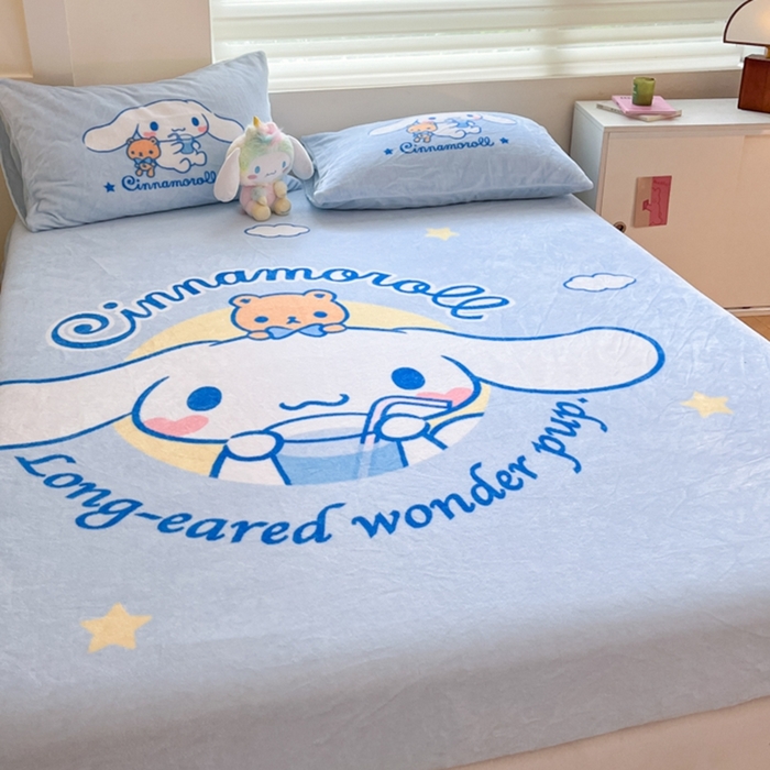 91家纺网 家纺一手货源 找家纺 金爱家 2024新款大阪单品牛奶绒床笠 绒-D汽水大耳狗