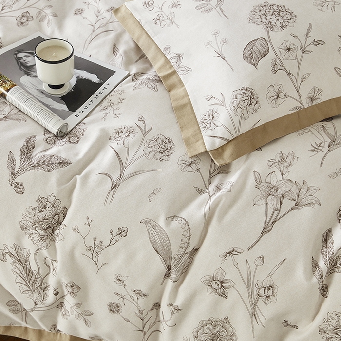 91家纺网 家纺一手货源 找家纺 千朵森 2024新款全棉拼角磨毛四件套-风格二 枝上