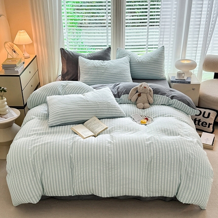 91家纺网 家纺一手货源 找家纺 （总）恩和 2024新款水洗棉提花拼牛奶绒套件