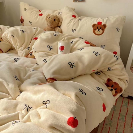 91家纺网 家纺一手货源 找家纺 （总）蜜宿 2024秋冬新款ins韩系牛奶绒四件套