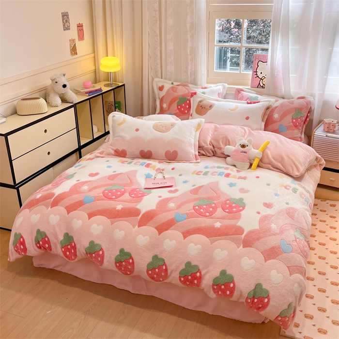 91家纺网 家纺一手货源 找家纺 川悦生活 2024新款雪花绒印花单被套系列-夜景 冰激凌小熊