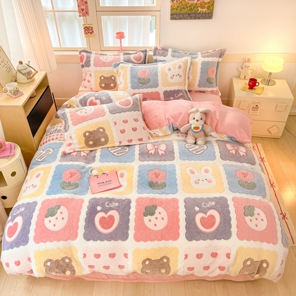 91家纺网 家纺一手货源 找家纺 川悦生活 2024新款雪花绒印花单被套系列-自然光 甜蜜日常粉