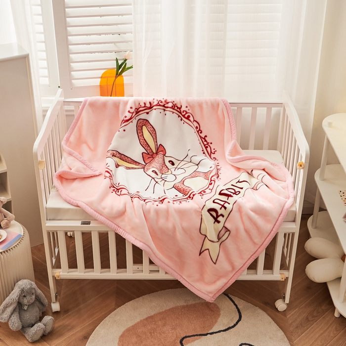 91家纺网 家纺一手货源 找家纺 凯轩毛毛毯毯子网销专供 2024新款舒适亲肤加大加厚儿童云毛毯毯子 兔娃