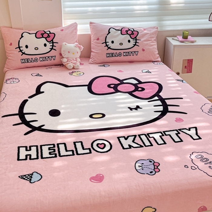 91家纺网 家纺一手货源 找家纺 金爱家 2024新款大阪单品牛奶绒床笠 绒-D美美少女kt