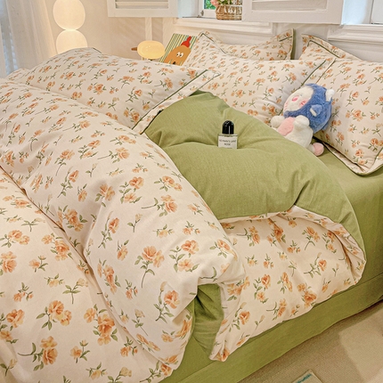 91家纺网 家纺一手货源 找家纺 2024直播爆款全棉磨毛喷气印花加厚保暖四件套（一字绣） 全棉磨毛-花满庭