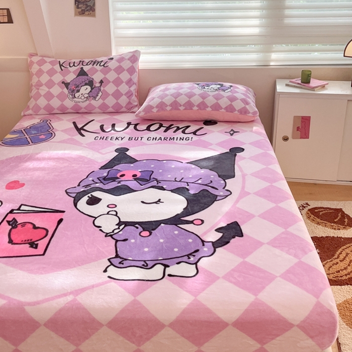 91家纺网 家纺一手货源 找家纺 金爱家 2024新款大阪单品牛奶绒床笠 绒-D晚安库洛米