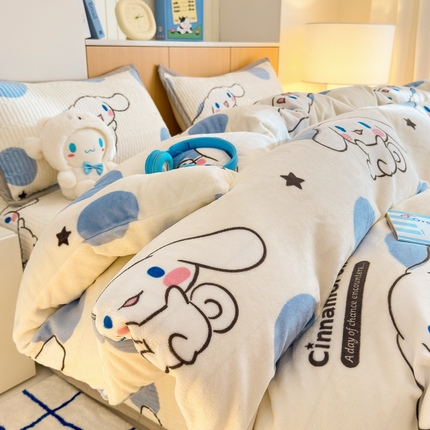 希诺家居 2024新款三丽鸥正版授权牛奶绒被套床盖四件套 泡泡玉桂狗