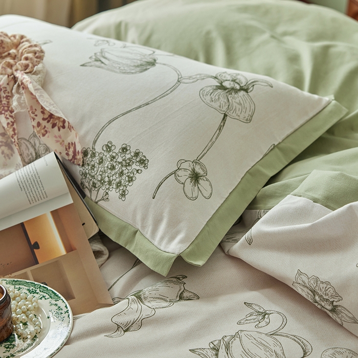 91家纺网 家纺一手货源 找家纺 千朵森 2024新款全棉拼角磨毛四件套-风格一 花拾光