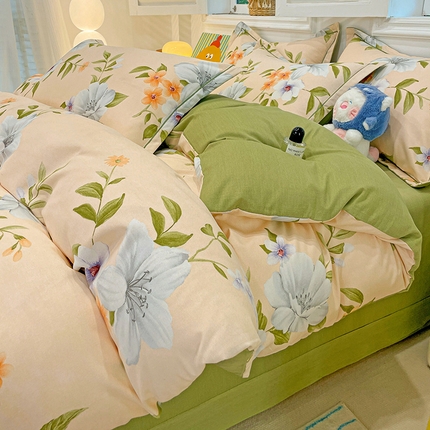 91家纺网 家纺一手货源 找家纺 2024直播爆款全棉磨毛喷气印花加厚保暖四件套（一字绣） 全棉磨毛-花知晓