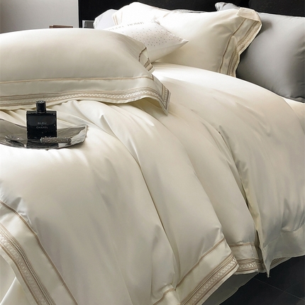91家纺网 家纺一手货源 找家纺 （总）馨蕊 2024新款100S高奢简约长绒棉四件套-米诺