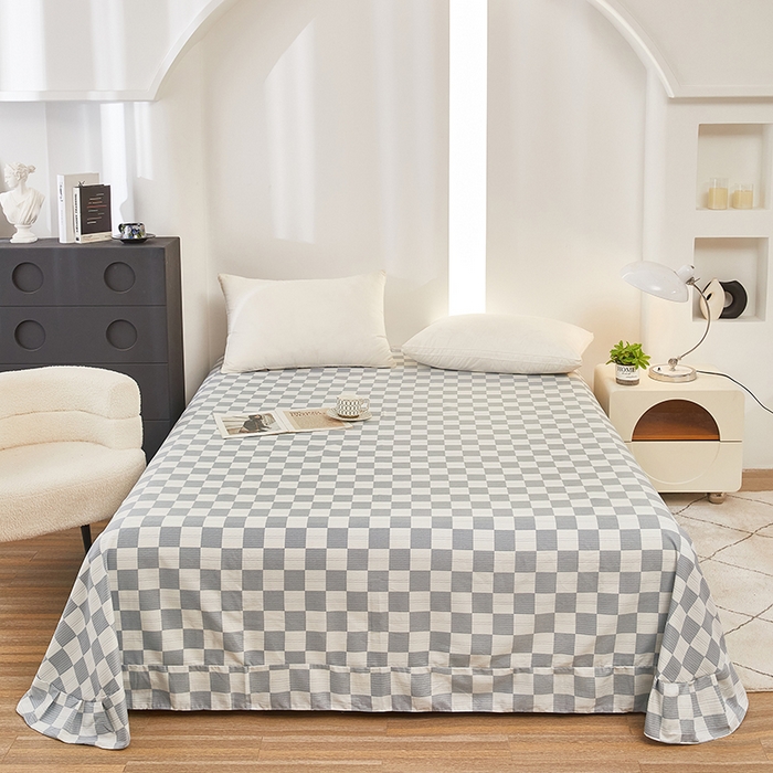 91家纺网 家纺一手货源 找家纺 雲归梦 2024新款全棉多规格加厚磨毛多规格单品--单床单 单床单-漾格-灰