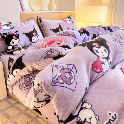 希诺家居 2024新款三丽鸥正版授权牛奶绒被套床盖四件套 梦幻库洛米