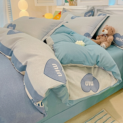 91家纺网 家纺一手货源 找家纺 2024直播爆款全棉磨毛喷气印花加厚保暖四件套（一字绣） 全棉磨毛-心悦