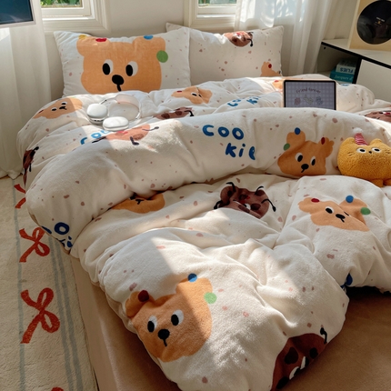 91家纺网 家纺一手货源 找家纺 （总）2024新款INS混搭版卡通牛奶绒四件套