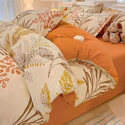 91家纺网 家纺一手货源 找家纺 2024直播爆款全棉磨毛喷气印花加厚保暖四件套（一字绣） 全棉磨毛-叶知秋