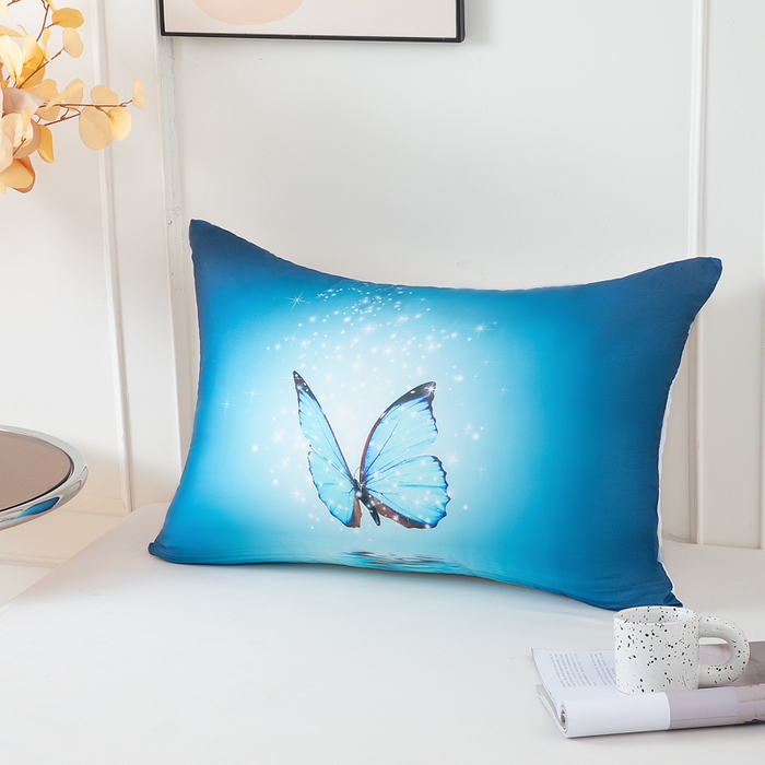 91家纺网 家纺一手货源 找家纺 璐维斯家纺 2025款 现货压缩发货 外贸跨境数码印花大版枕头枕芯temu shein 亚马逊 清新蝴蝶蓝50*70cm/只