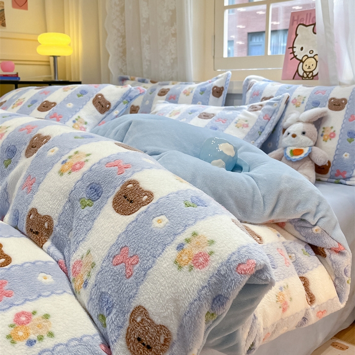 91家纺网 家纺一手货源 找家纺 川悦生活 2024新款雪花绒印花单被套系列-夜景 小熊花园