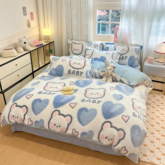 91家纺网 家纺一手货源 找家纺 川悦生活 2024新款雪花绒印花单被套系列-夜景 可爱熊