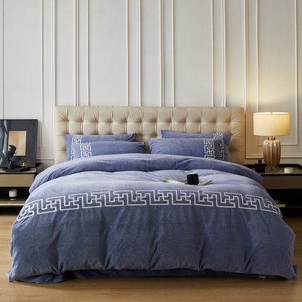 2024新款锦丝绒美式毛巾绣四件套-巴洛克 巴洛克-雪青