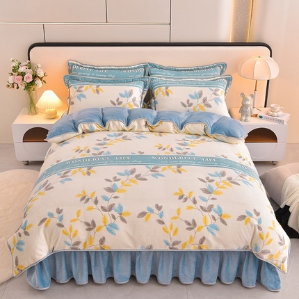 富之航 2024新款8-9斤高克重印花牛奶绒四件套保暖绒套件直播爆款秋水伊人