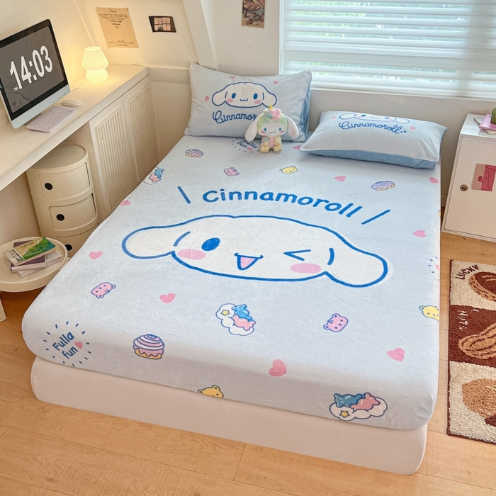 91家纺网 家纺一手货源 找家纺 金爱家 2024新款大阪单品牛奶绒床笠 绒-D开心大耳狗