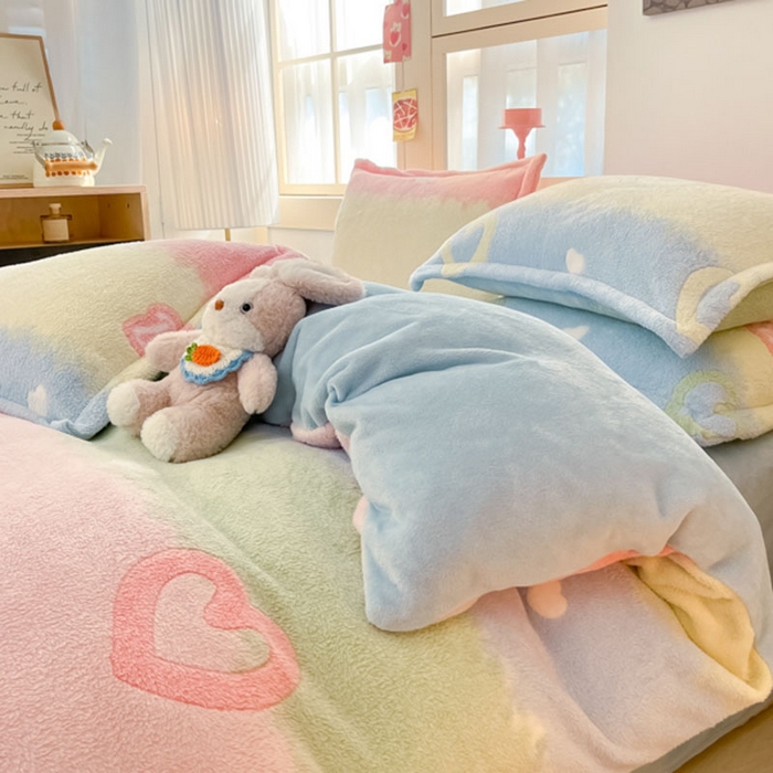 91家纺网 家纺一手货源 找家纺 川悦生活 2024新款雪花绒印花单被套系列-自然光 彩虹爱语蓝