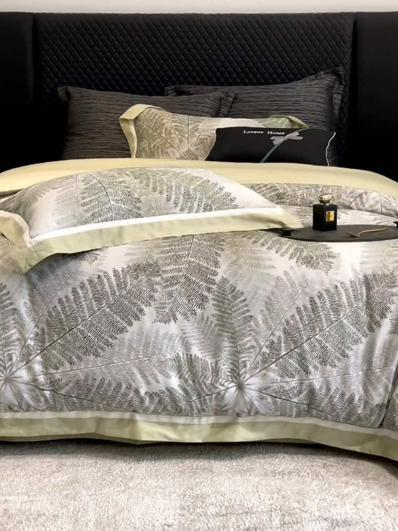 91家纺网 家纺一手货源 找家纺 若未家居 LOVEWE HOUSE 2025新款50S全棉数码印花四件套-挪威森林 挪威森林-绿