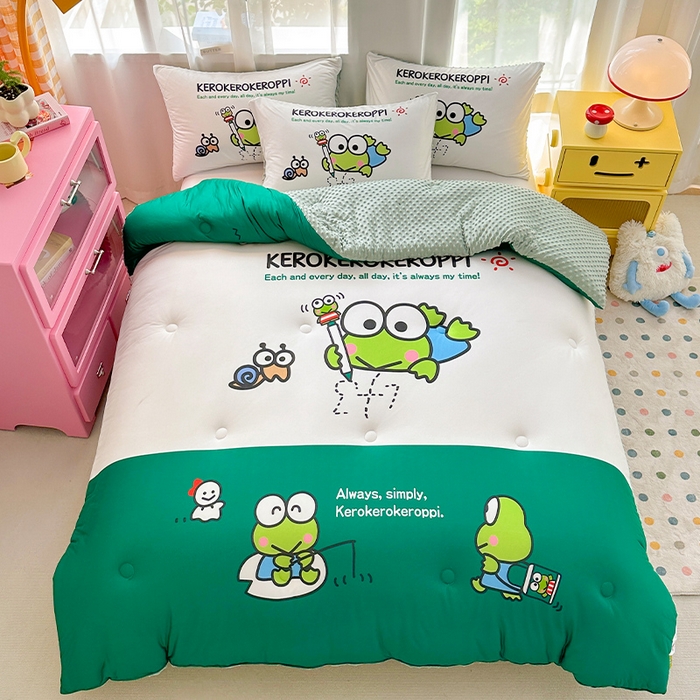 91家纺网 家纺一手货源 找家纺 ds生活馆 2025新款三丽鸥大版印花豆豆被春秋被冬被 大眼蛙