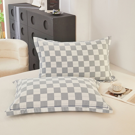 雲归梦 2024新款全棉多规格加厚磨毛多规格单品--单枕套 单枕套-漾格-灰