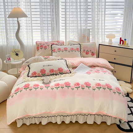 91家纺网 家纺一手货源 找家纺 （总）格真 2024新款加厚保暖豆豆绒牛奶绒单床盖被套三件套四件套